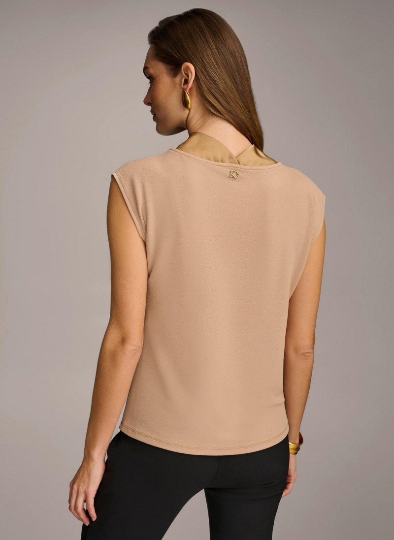 Gold Donna Karan Sleeveless Cowl Neck Sweaters and Tops | Canada_DK38437