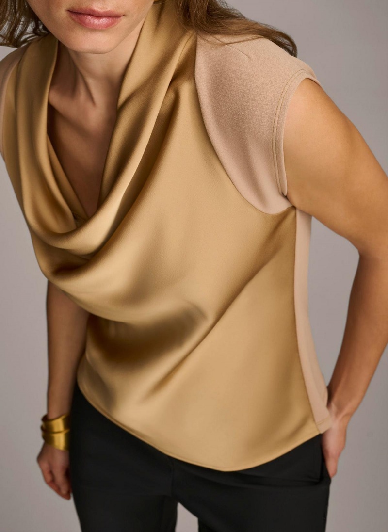 Gold Donna Karan Sleeveless Cowl Neck Sweaters and Tops | Canada_DK38437