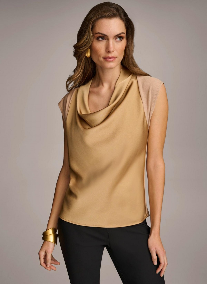 Gold Donna Karan Sleeveless Cowl Neck Sweaters and Tops | Canada_DK38437