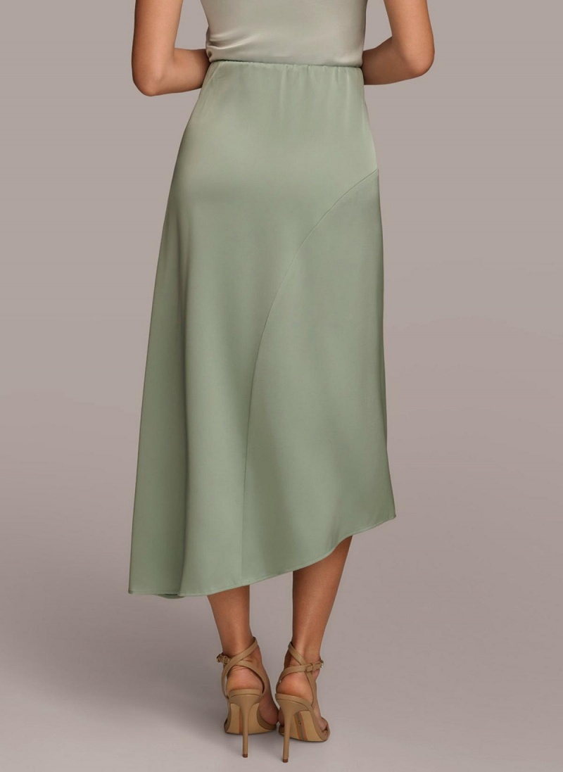 Green Donna Karan Asymmetrical Flare Hem Skirt | Canada_DK19991