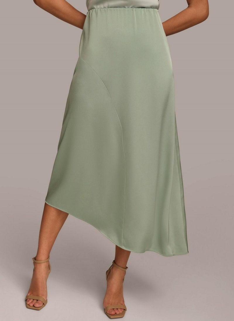 Green Donna Karan Asymmetrical Flare Hem Skirt | Canada_DK19991