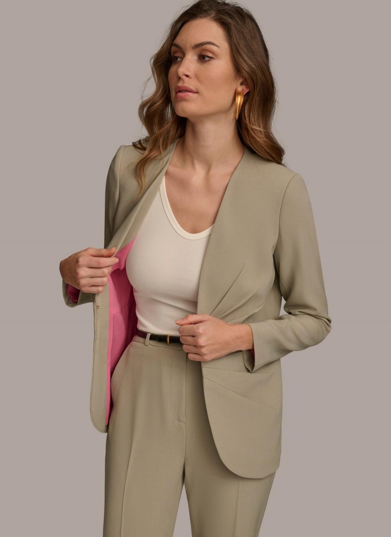 Light Green Donna Karan V Neck Cinched Closure Jacket | Canada_DK70844