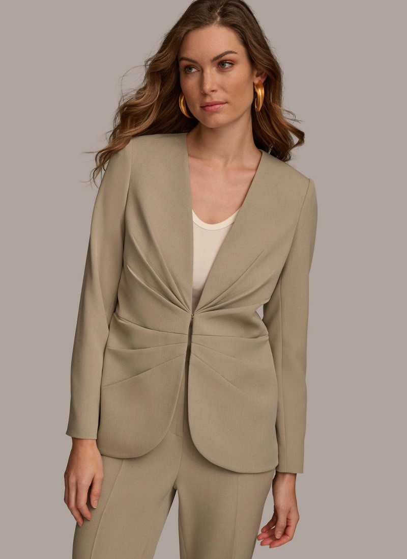 Light Green Donna Karan V Neck Cinched Closure Jacket | Canada_DK70844