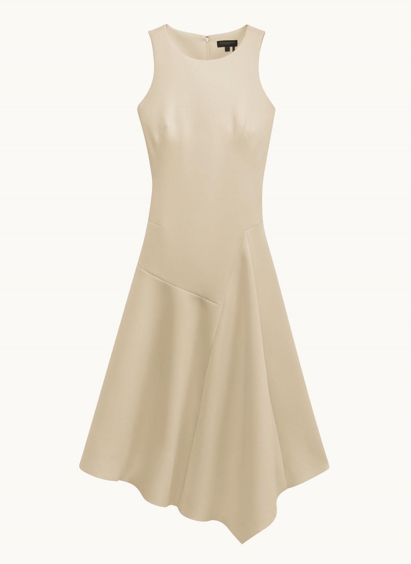 White Donna Karan Asymmetrical Midi Dress | Canada_DK96359