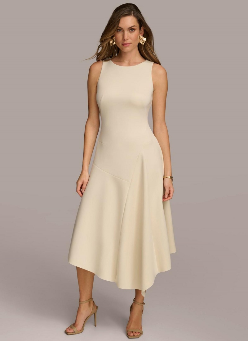 White Donna Karan Asymmetrical Midi Dress | Canada_DK96359