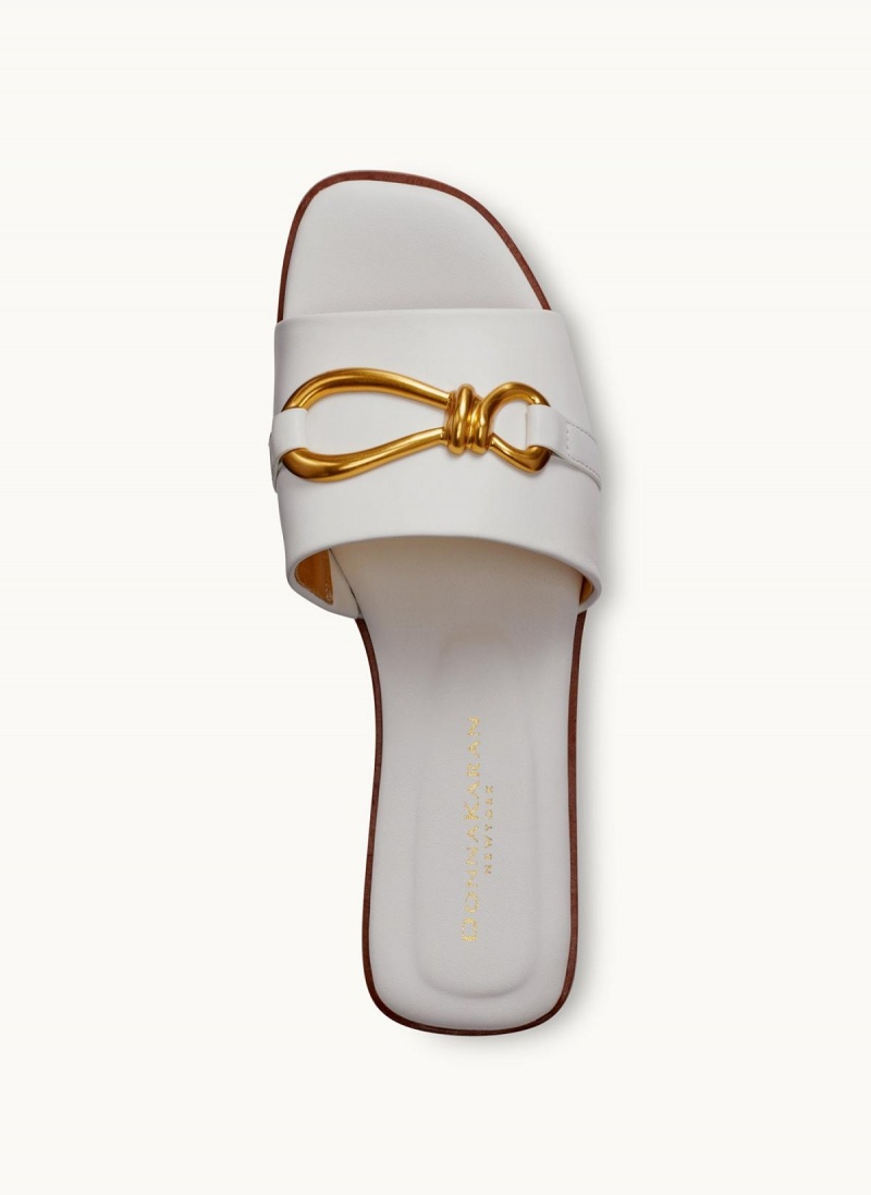 White Donna Karan Haylen Flat Sandals | Canada_DK36156