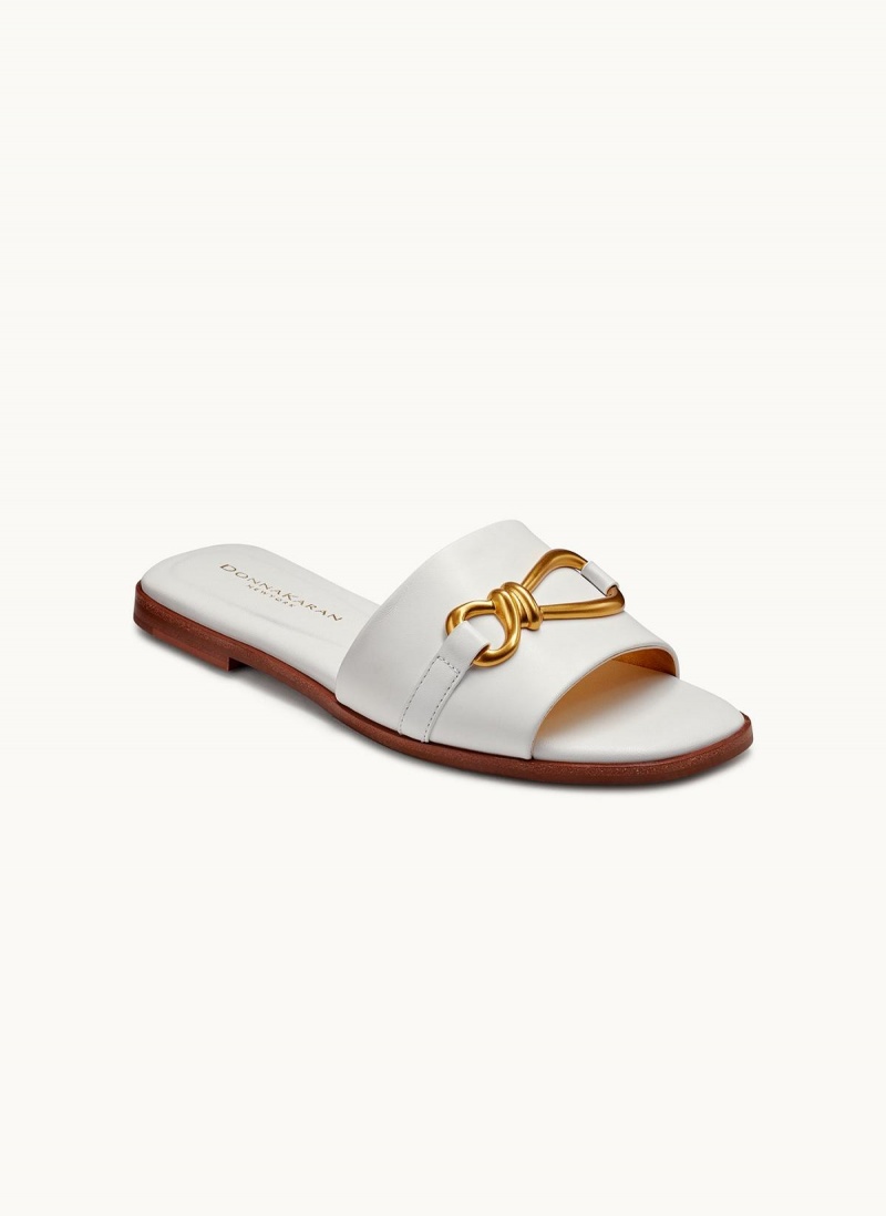 White Donna Karan Haylen Flat Sandals | Canada_DK36156