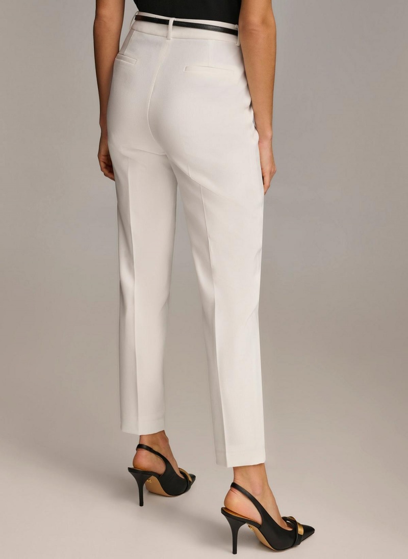 White Donna Karan Straight With Belt Pants | Canada_DK78137