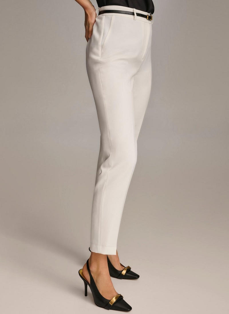 White Donna Karan Straight With Belt Pants | Canada_DK78137