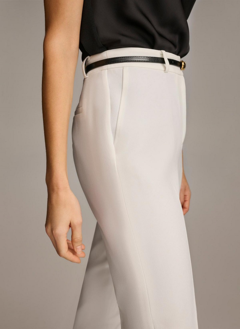 White Donna Karan Straight With Belt Pants | Canada_DK78137