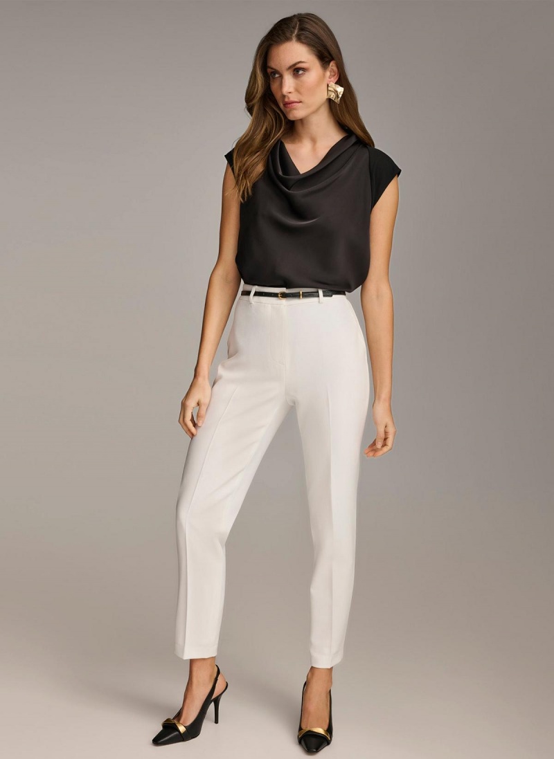 White Donna Karan Straight With Belt Pants | Canada_DK78137