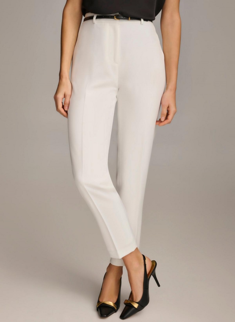 White Donna Karan Straight With Belt Pants | Canada_DK78137