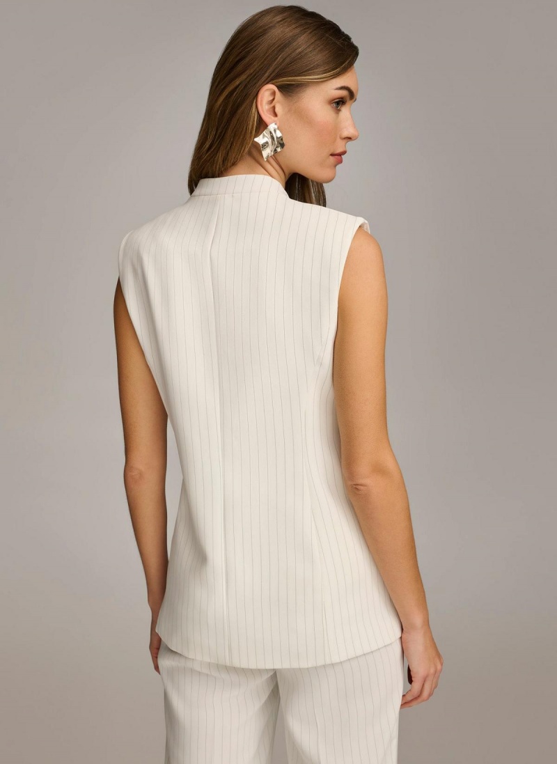 White Donna Karan V-neck Vest Jacket | Canada_DK54185