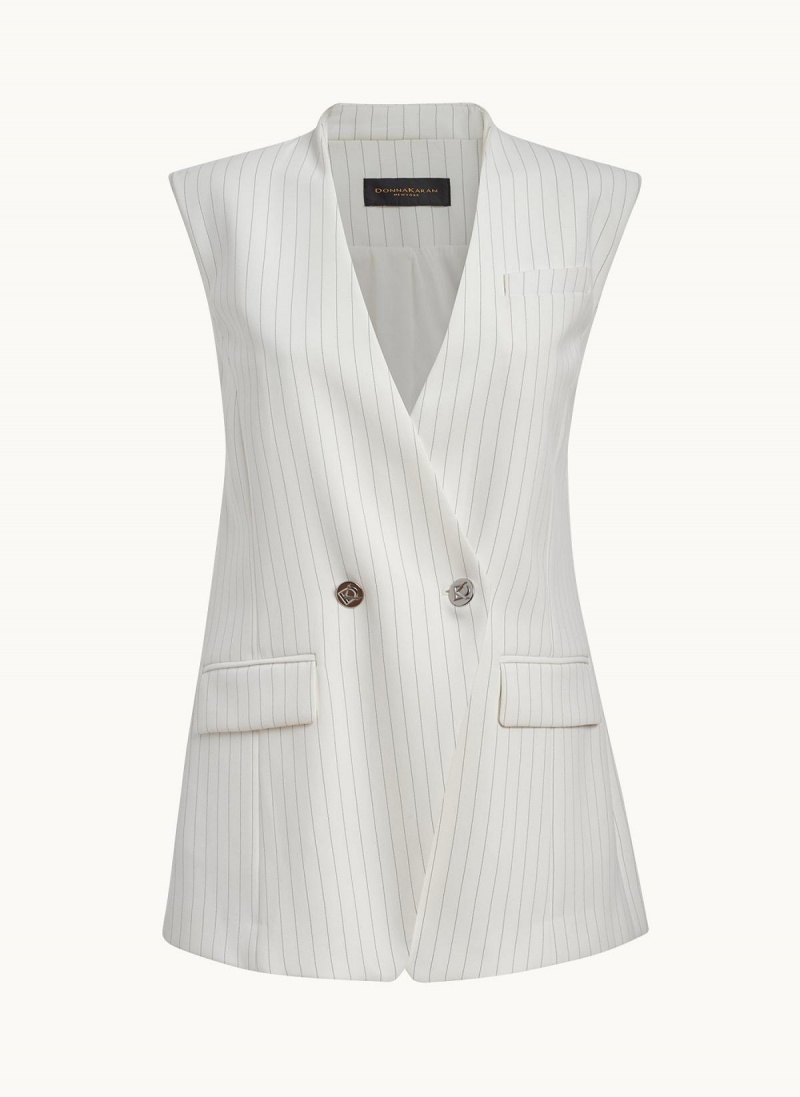 White Donna Karan V-neck Vest Jacket | Canada_DK54185