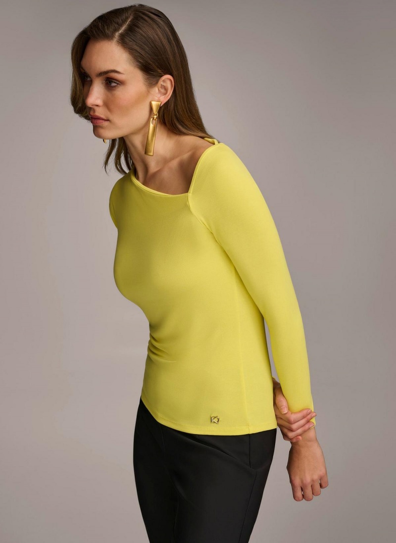 Yellow Donna Karan Asymmetrical Neckline Fitted Sweaters and Tops | Canada_DK47884