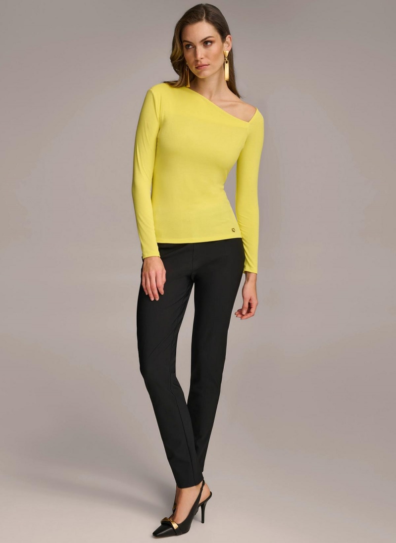 Yellow Donna Karan Asymmetrical Neckline Fitted Sweaters and Tops | Canada_DK47884