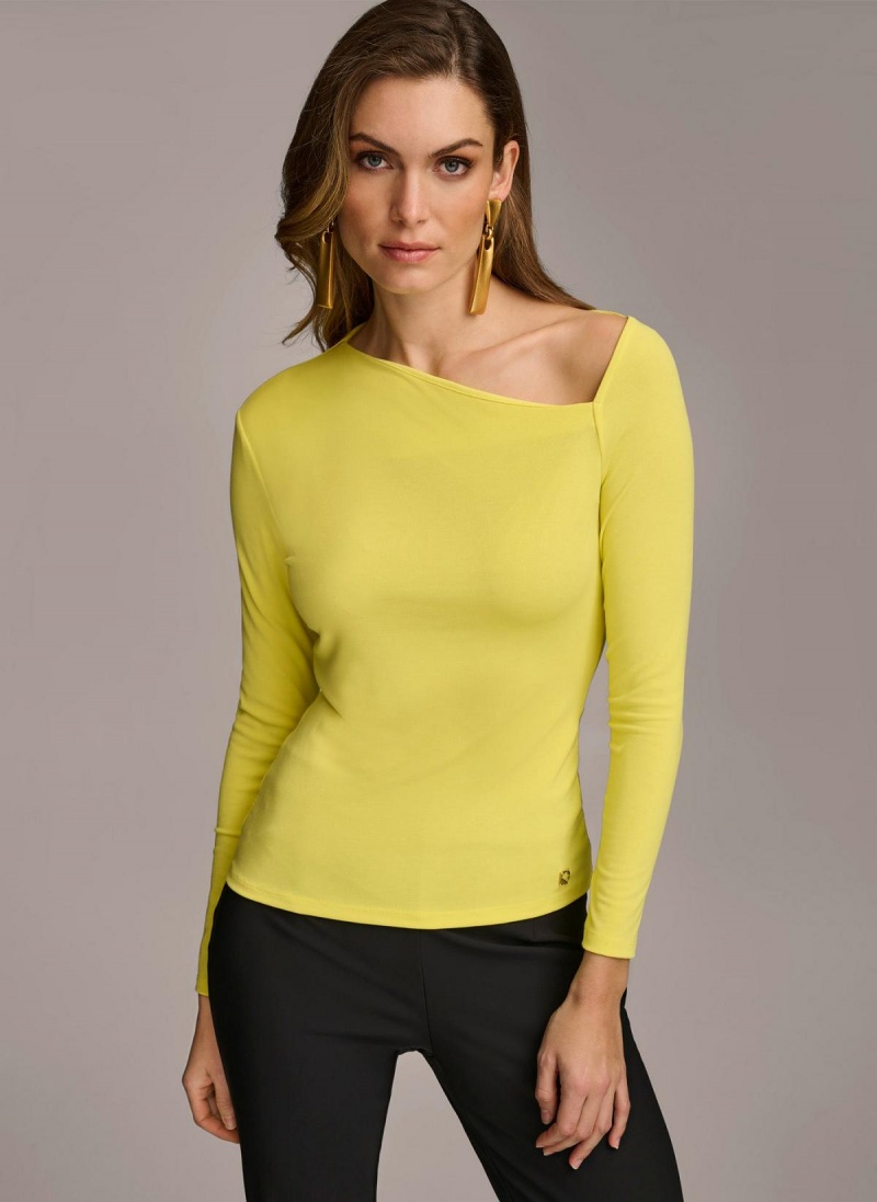 Yellow Donna Karan Asymmetrical Neckline Fitted Sweaters and Tops | Canada_DK47884